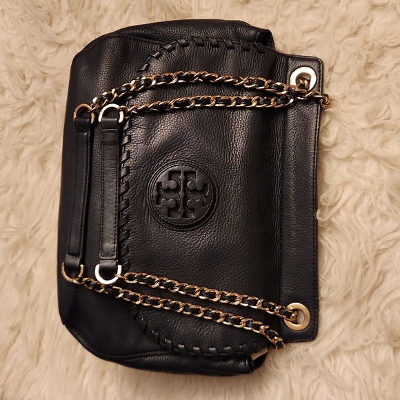 Tory Burch Marion Saddle Chain Leather Blue Bag - Picture 4 of 8